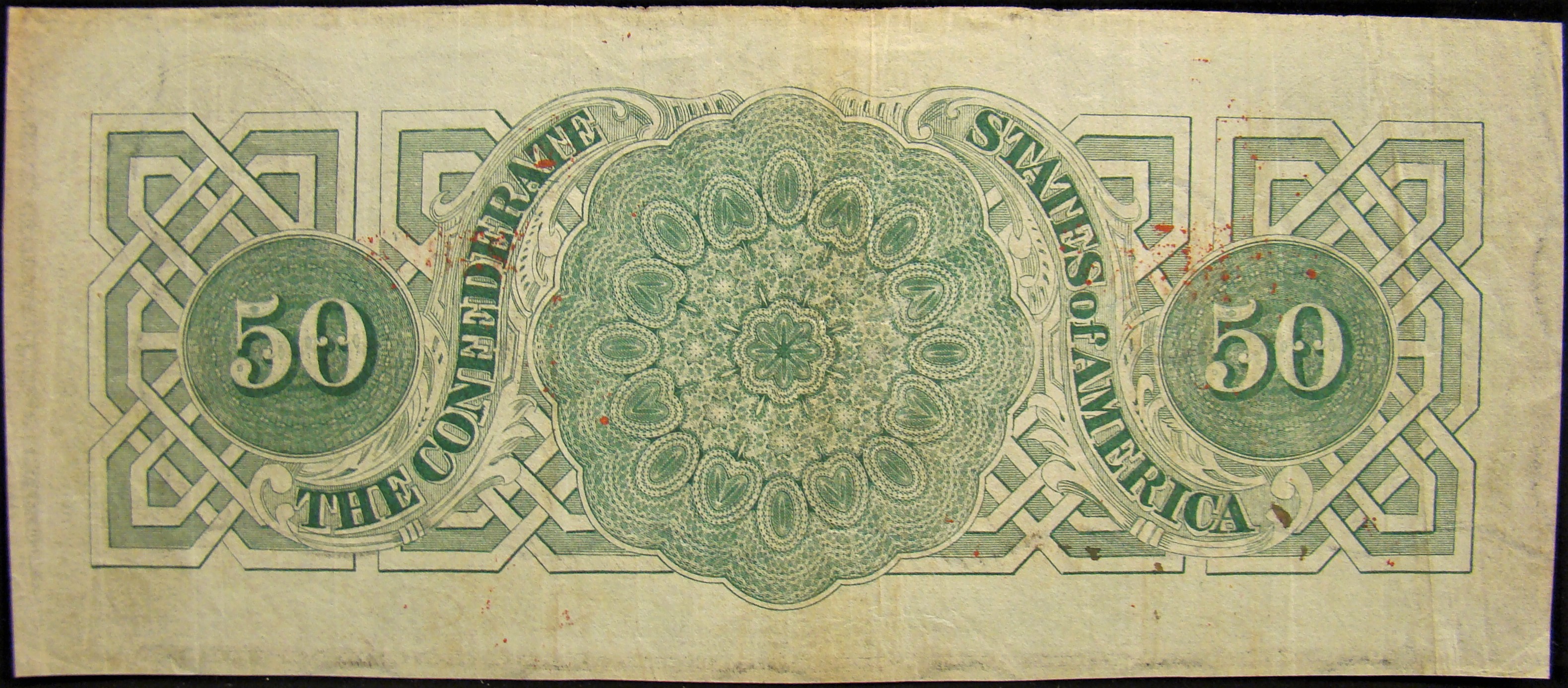 Оборотная сторона купюры. Dollar 1863 бумага. Тиффани на банкнотах США. 50 Dollar scan.